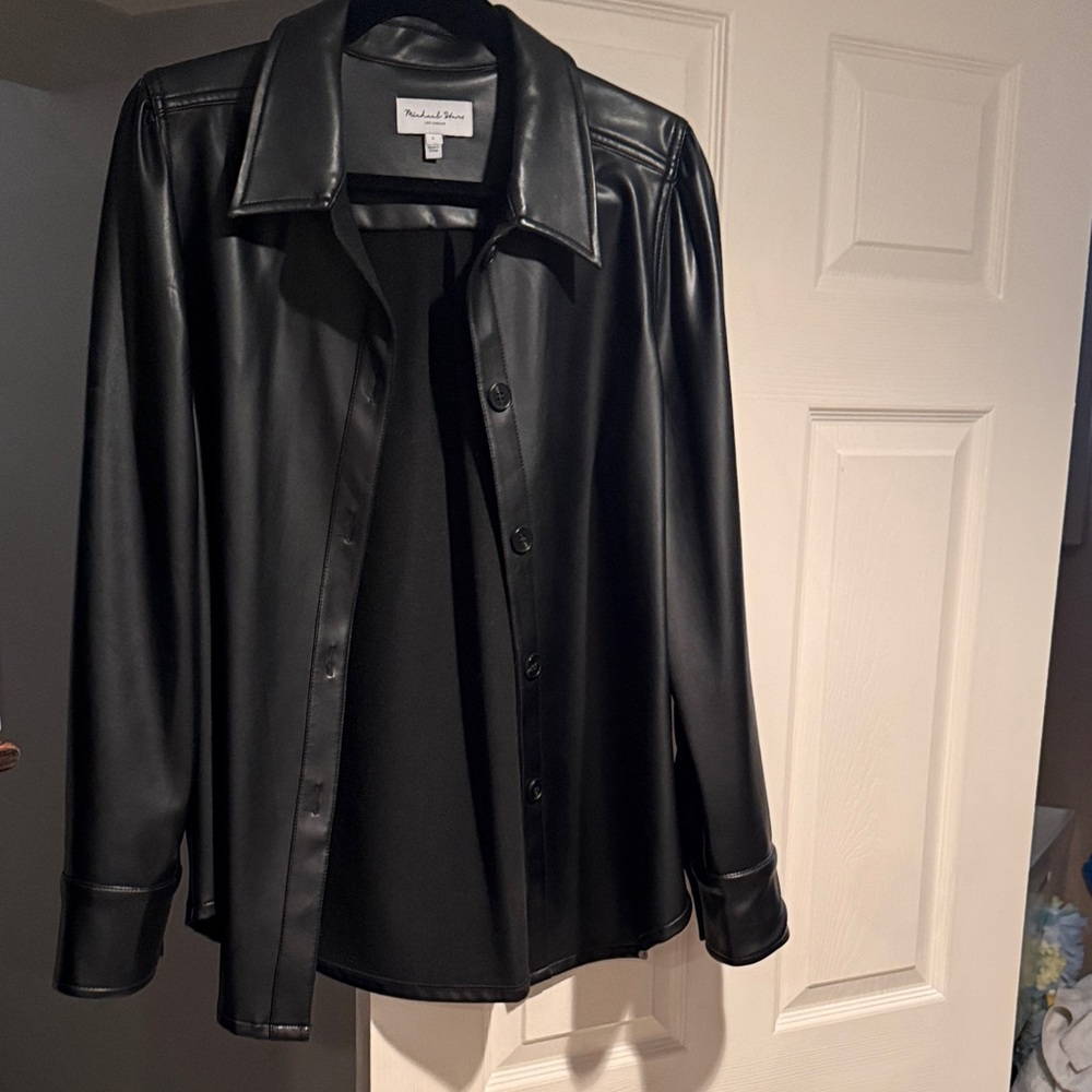 Michael Stars Sleek Black Vegan Leather shirt Jacket